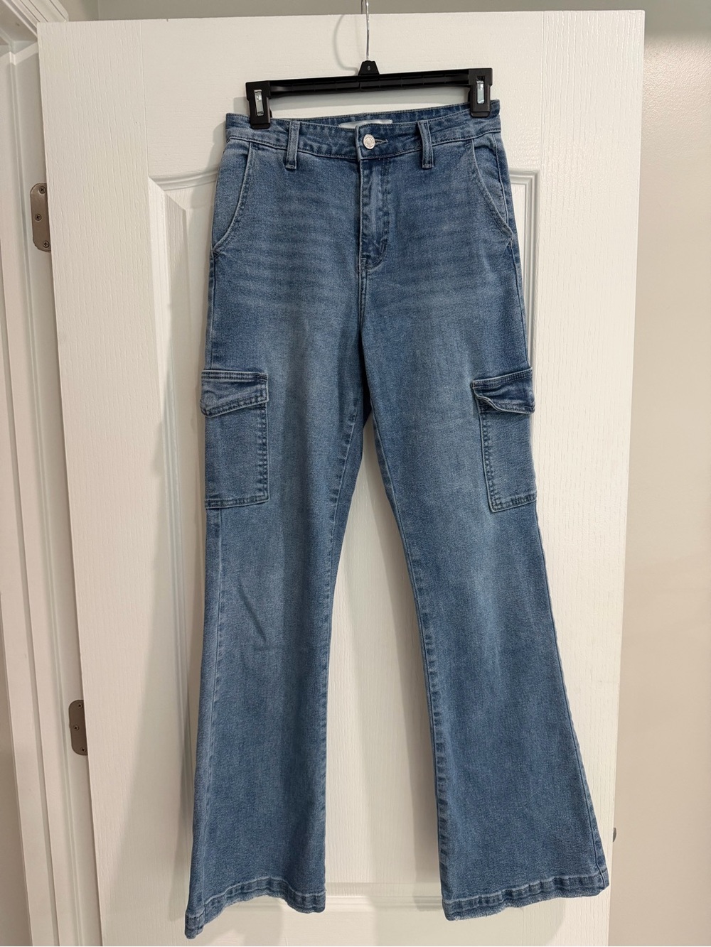 Women's Light Blue Cargo Flare Jeans